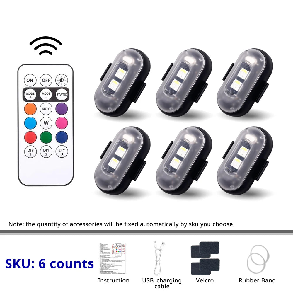 RGB LED Strobe Footwell Light Kit with Remote Control, Rechargeable, 2-10 Lights Set