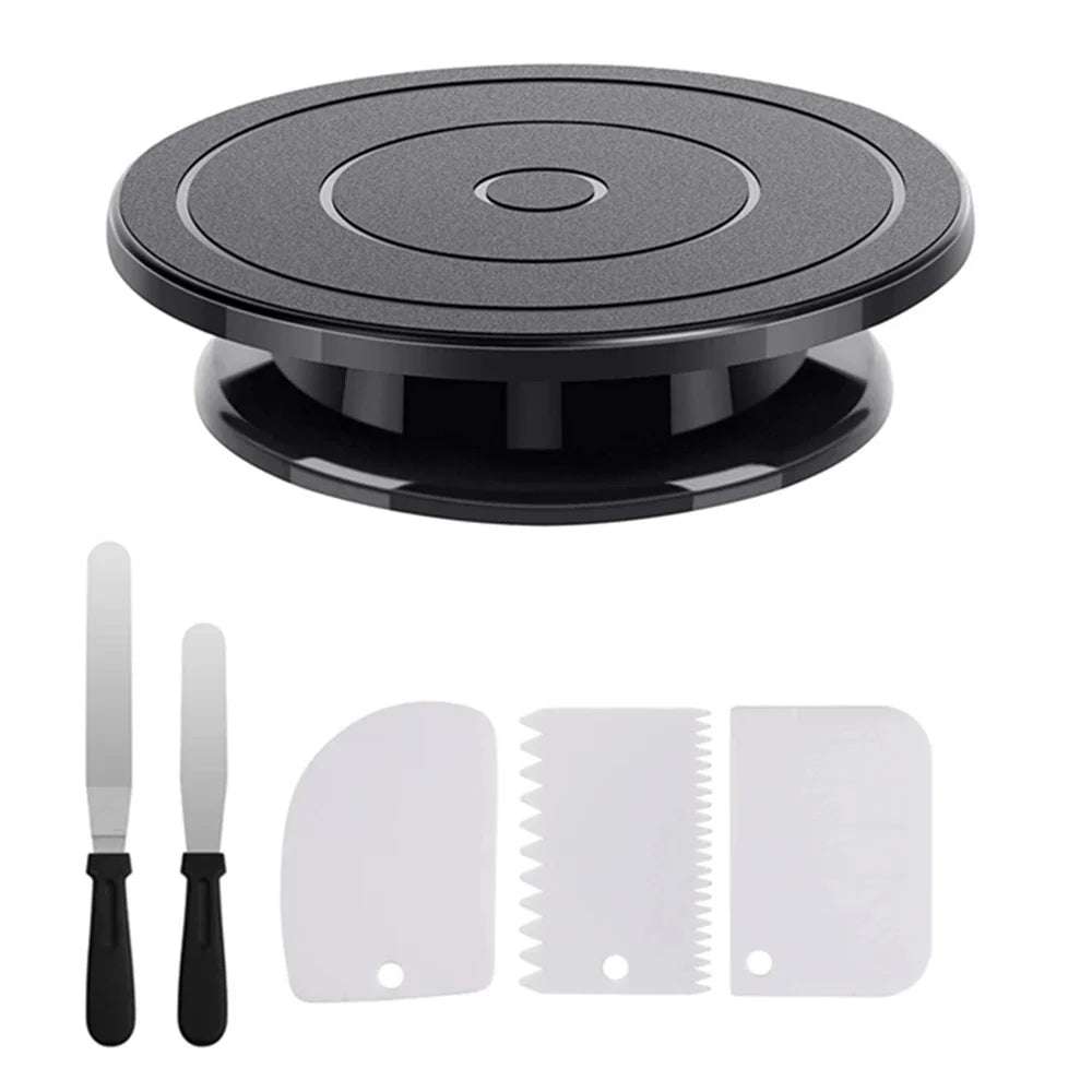 1/6pcs Cake Turntable Set Plastic Revolving Cake Decorating Stand Cake Icing Turntable includes 2 spatulas 3 icing spatulas