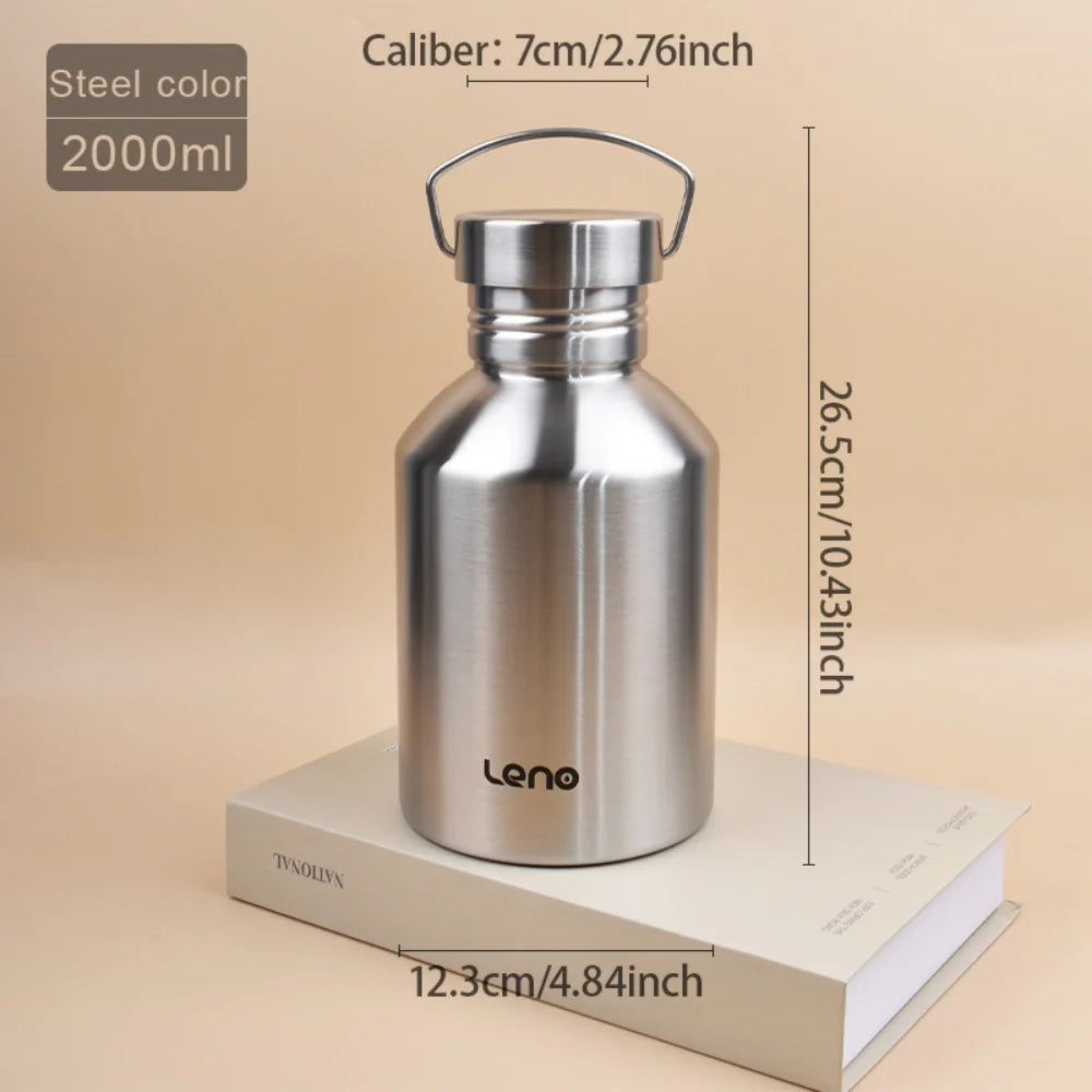 2L Drink Bottle for Sport Large Capacity Stainless Steel Sport Bottle Single-Layer Water Cup Metal Flask Drinkware Camping Sport