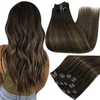 Full Shine Clip-In Human Hair Extensions Remy Double Weft 7pcs 105g Jet Black 12-24in
