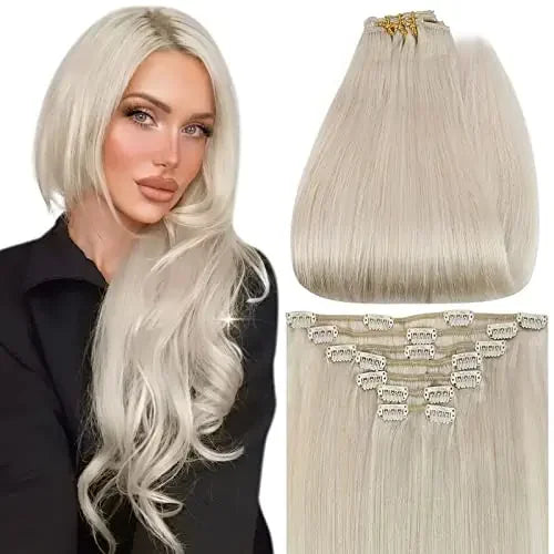 Full Shine Clip-In Human Hair Extensions Remy Double Weft 7pcs 105g Jet Black 12-24in