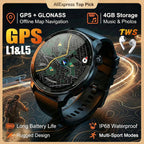 2026New GPS Global Maps Smart Watch Men 4GB Storage TWS Music &Video Player HD Display Voice Call Sport Swim Waterproof Bracelet