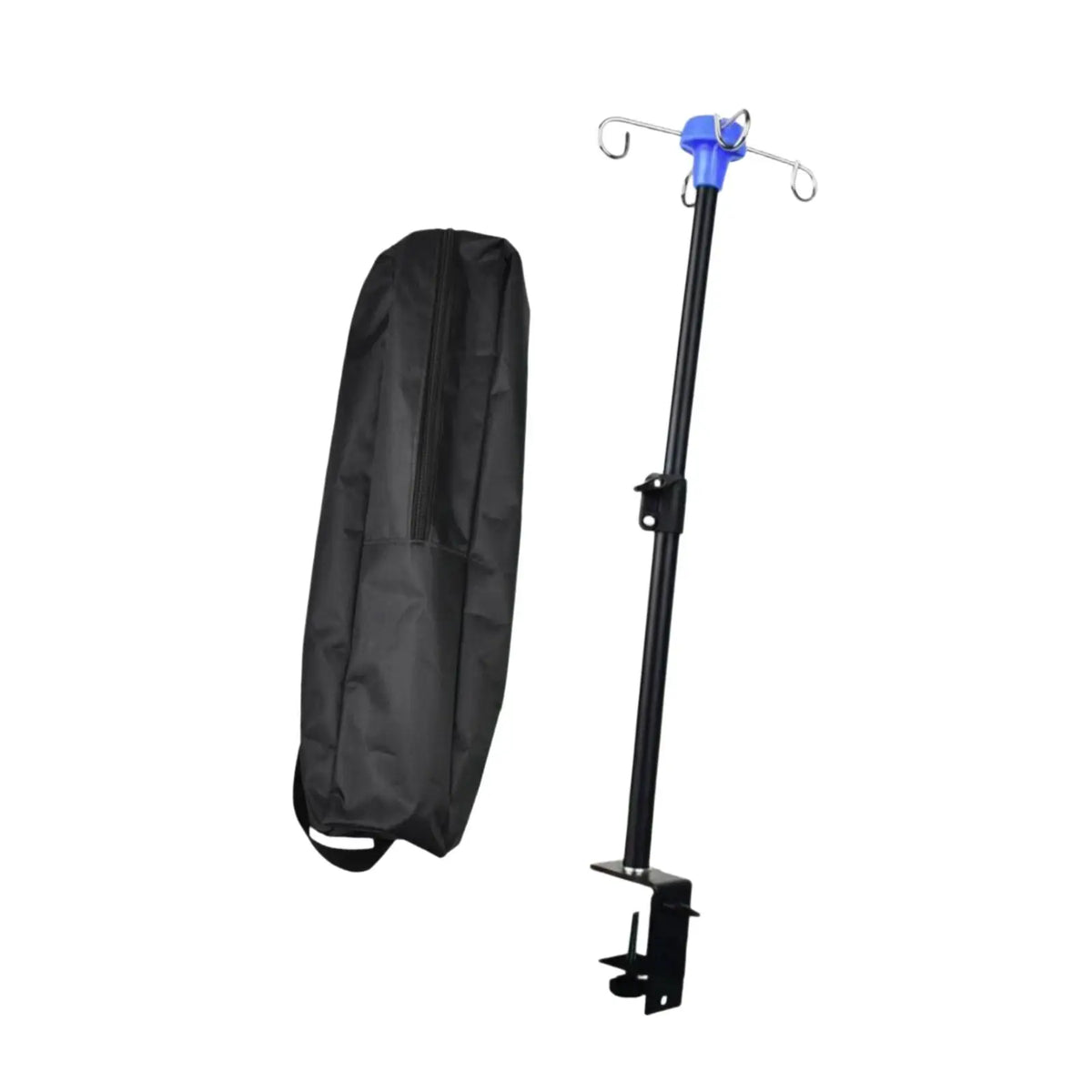 IV pole table clamp telescopic drip bag stand with storage bag, black
