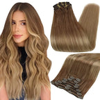 Full Shine Clip-In Human Hair Extensions Remy Double Weft 7pcs 105g Jet Black 12-24in