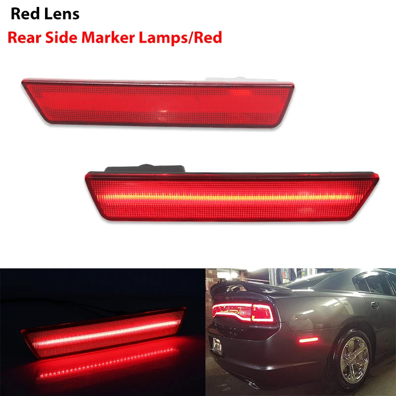 For Dodge Challenger 2008-2014 Clear & Smoked Lens LED Side Marker Lights Dual Row Amber Front Red Rear Side Fender Reflector