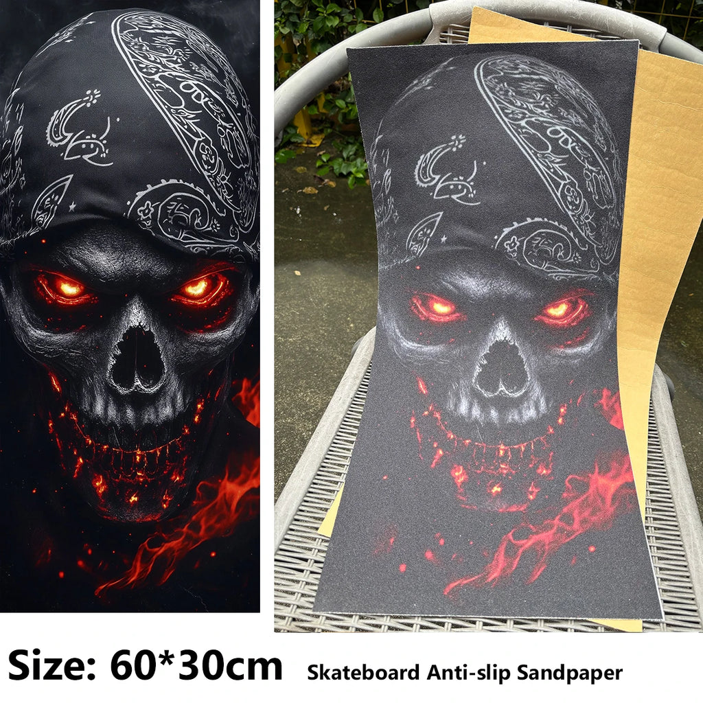 Pirate Terror Flames Pattern Electric Scooter Anti-slip Sticker Sandpaper Skateboard Grip Tape Sheet 60*30cm