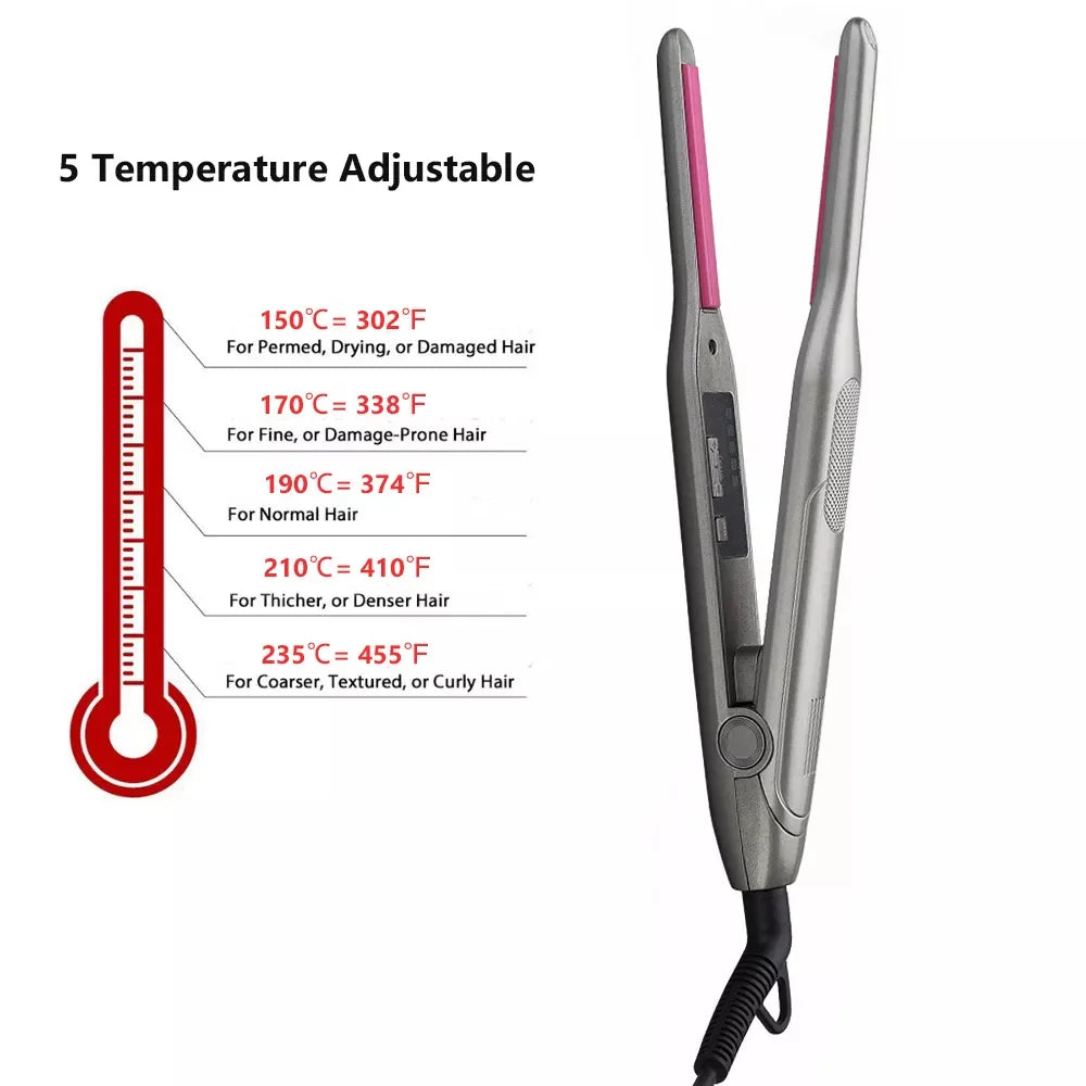 Mini Hair Straightener Flat Iron & Curler for Beard and Hair, Black or Gray, AU/EU/UK/US Plug