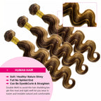 Body Wave Remy Human Hair Weave Bundles 4/27 Highlight Ombre Honey Brown, 1pc or 3pcs