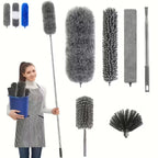 Microfiber Duster with 113.39inch Telescopic Extension Pole Kit for High Ceilings, Cleaning Fan Spider Webs, Reusable and Washab