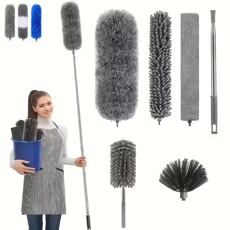 Microfiber Duster with 113.39inch Telescopic Extension Pole Kit for High Ceilings, Cleaning Fan Spider Webs, Reusable and Washab