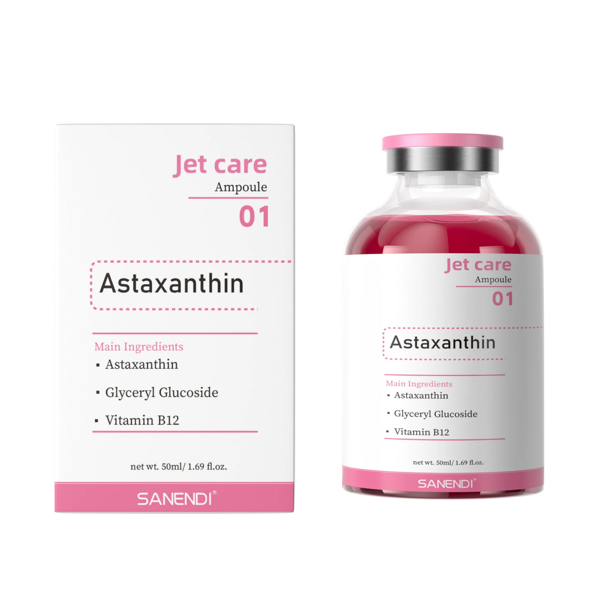 SANENDI Facial Skin Serum Ampoules Hydrating Brightening Skincare with Astaxanthin Copper Peptide PDRN Collagen Niacinamide HA