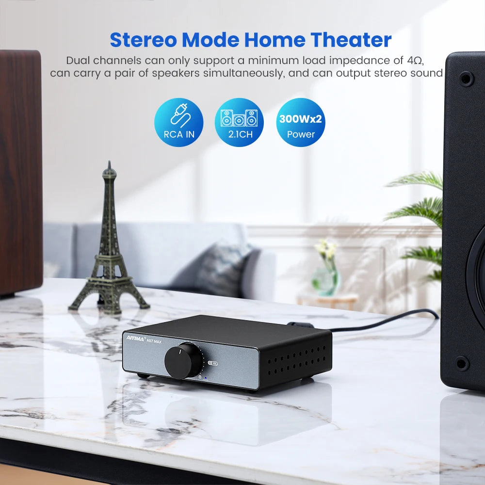 AIYIMA Audio A07 MAX Stereo Amplifier 300W X2 TPA3255 Power Amp 2 Channel Bridgeable Mono 600W  Amplifier for Passive Speaker
