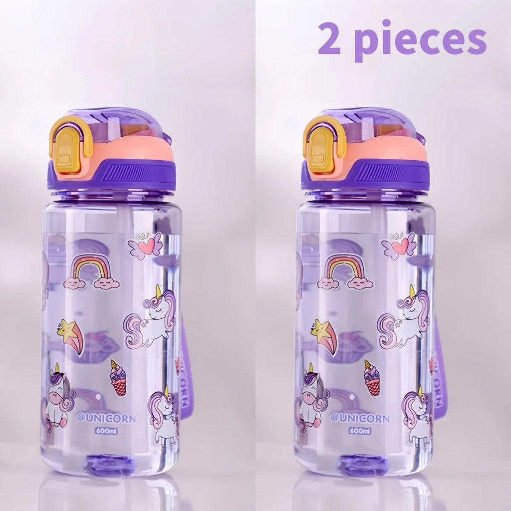 600ml Dinosaur Water Bottle For Kids Water Sippy Cup With Silicone Straw Leakproof Plastic Water Bottles Summer Kids Water Cup