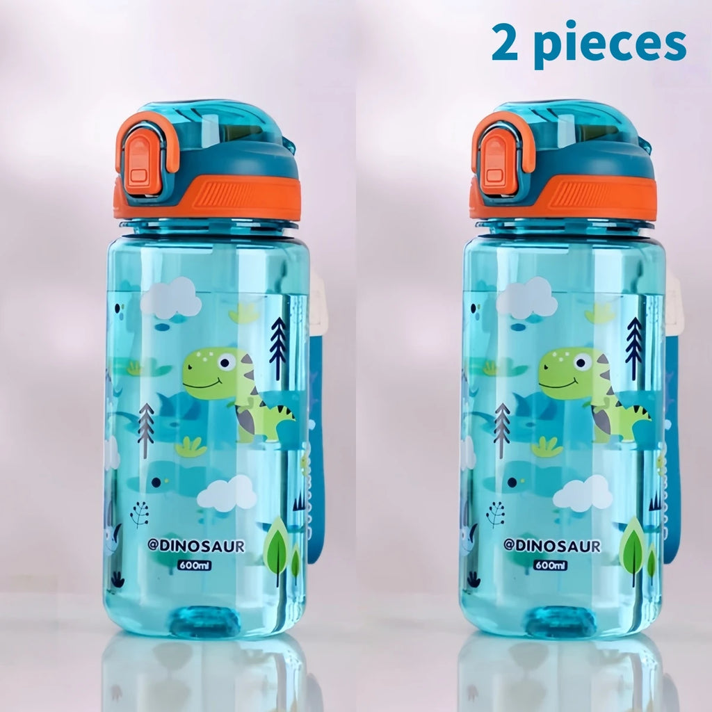 600ml Dinosaur Water Bottle For Kids Water Sippy Cup With Silicone Straw Leakproof Plastic Water Bottles Summer Kids Water Cup