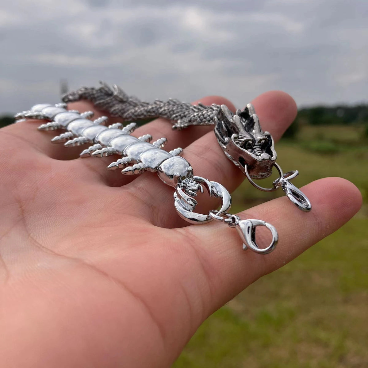 Y2K Silver centipede Bracelet/Retro Dragon Bracelet/Lobster Clasp Unisex Edgy Accessory New / Unique Punk Style