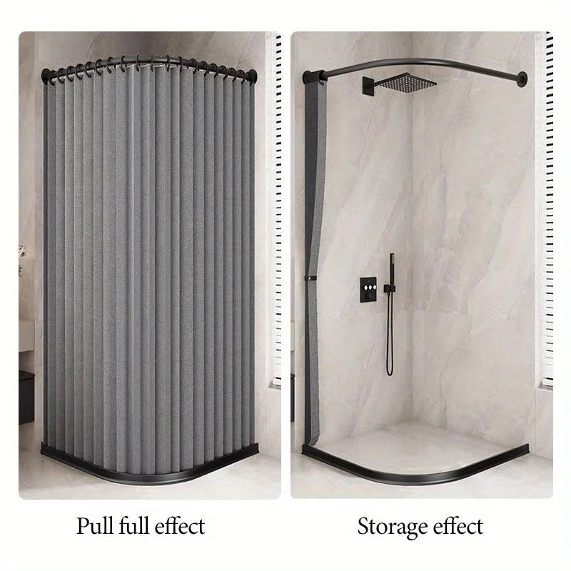 Magnetic Shower Curtain Waterproof Foldable Bathroom Divider, Beige/Gray/White/Black Sizes