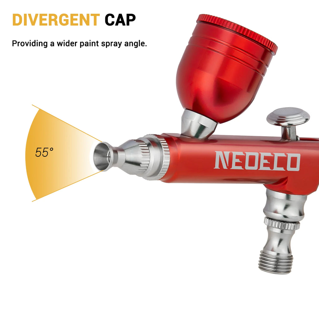 Neoeco Dual-Action Gravity Feed Airbrush Gun Kit, 3 Nozzle Sets, Aluminum
