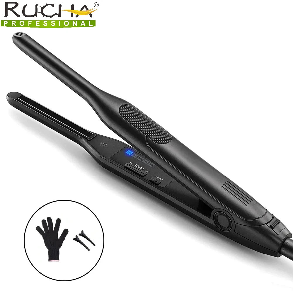 Mini Hair Straightener Flat Iron & Curler for Beard and Hair, Black or Gray, AU/EU/UK/US Plug
