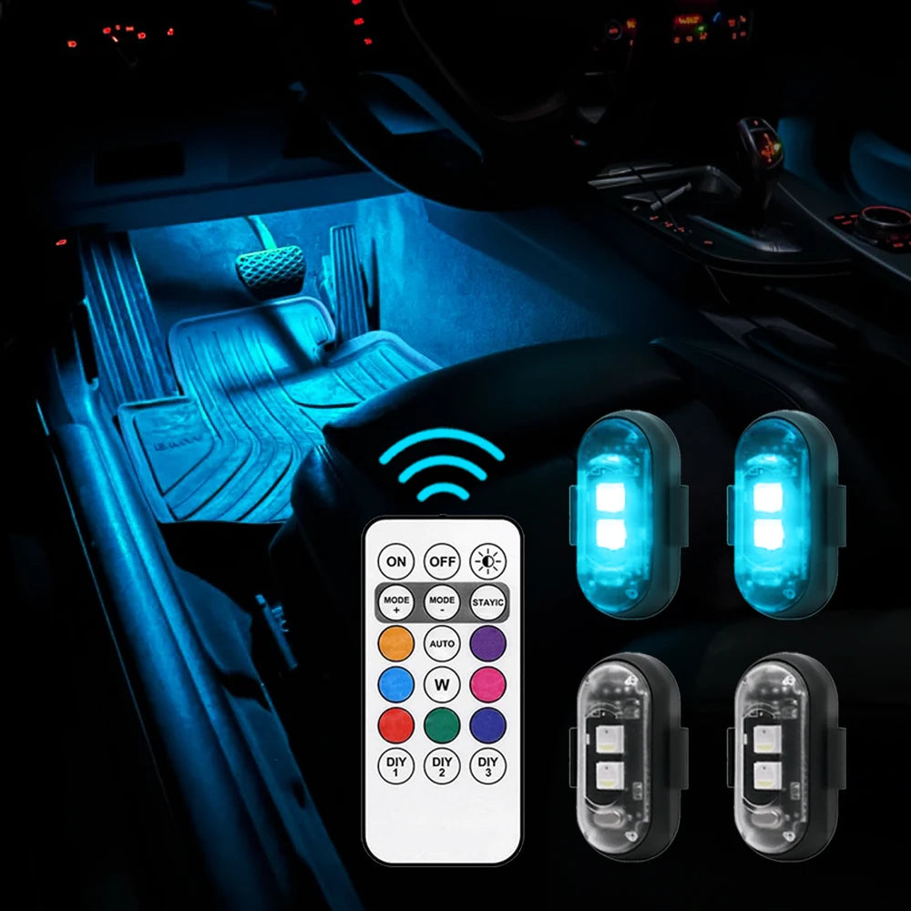 RGB LED Strobe Footwell Light Kit with Remote Control, Rechargeable, 2-10 Lights Set