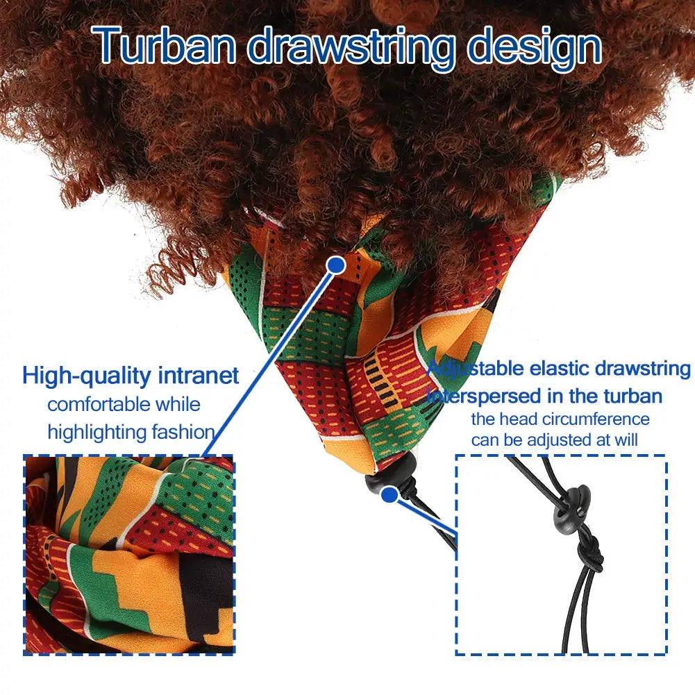 Curly Wigs for Black Women,Headband Wigs with Bangs Wrap Wig 2 in 1 Synthetic Short Afro Kinky Curly Wig with Headband Attached