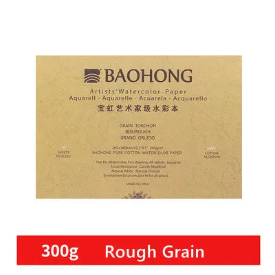 Baohong 100% Cotton Watercolor Paper Pad 300gsm 20 Sheets, Fine/Medium/Rough