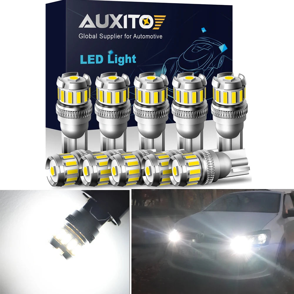 AUXITO 10x W5W T10 LED Bulbs Car Parking Position Lights Canbus Interior Light 6500K 168 194 For BMW VW Mercedes Audi A3 A4 E60