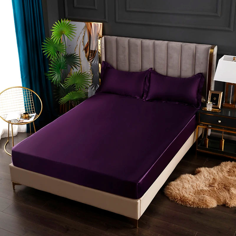 Satin Sheets Fitted Sheet Solid Color Rayon Mattress Cover Elastic Band Bed Sheet King 200x200 200x220 No Pillowcase Beddings