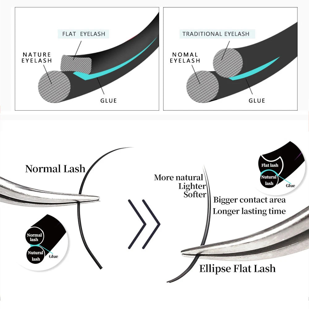 10 Trays/Lot Ellipse Flat Individual Eyelash Extension False Mink Two Split Tips Natural Soft Volume Flat CashmereLashes Makeup