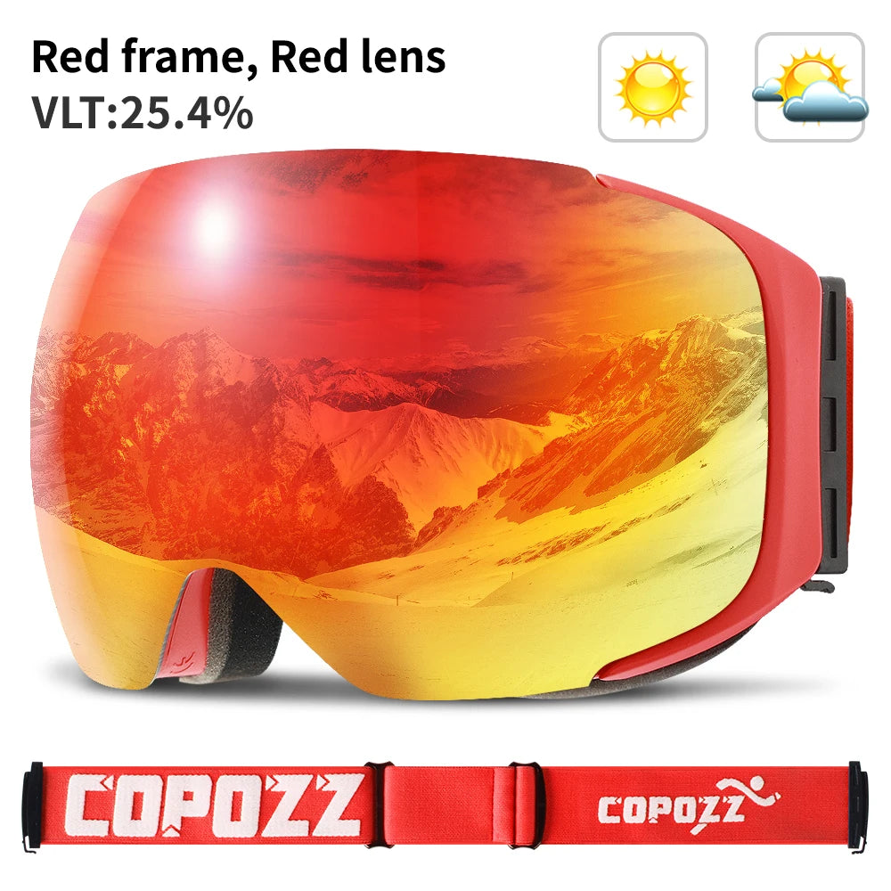COPOZZ Magnetic Ski Goggles with Quick-Change Lens and Case Set 100% UV400 Protection Anti-fog Snowboard Goggles for Men & Women