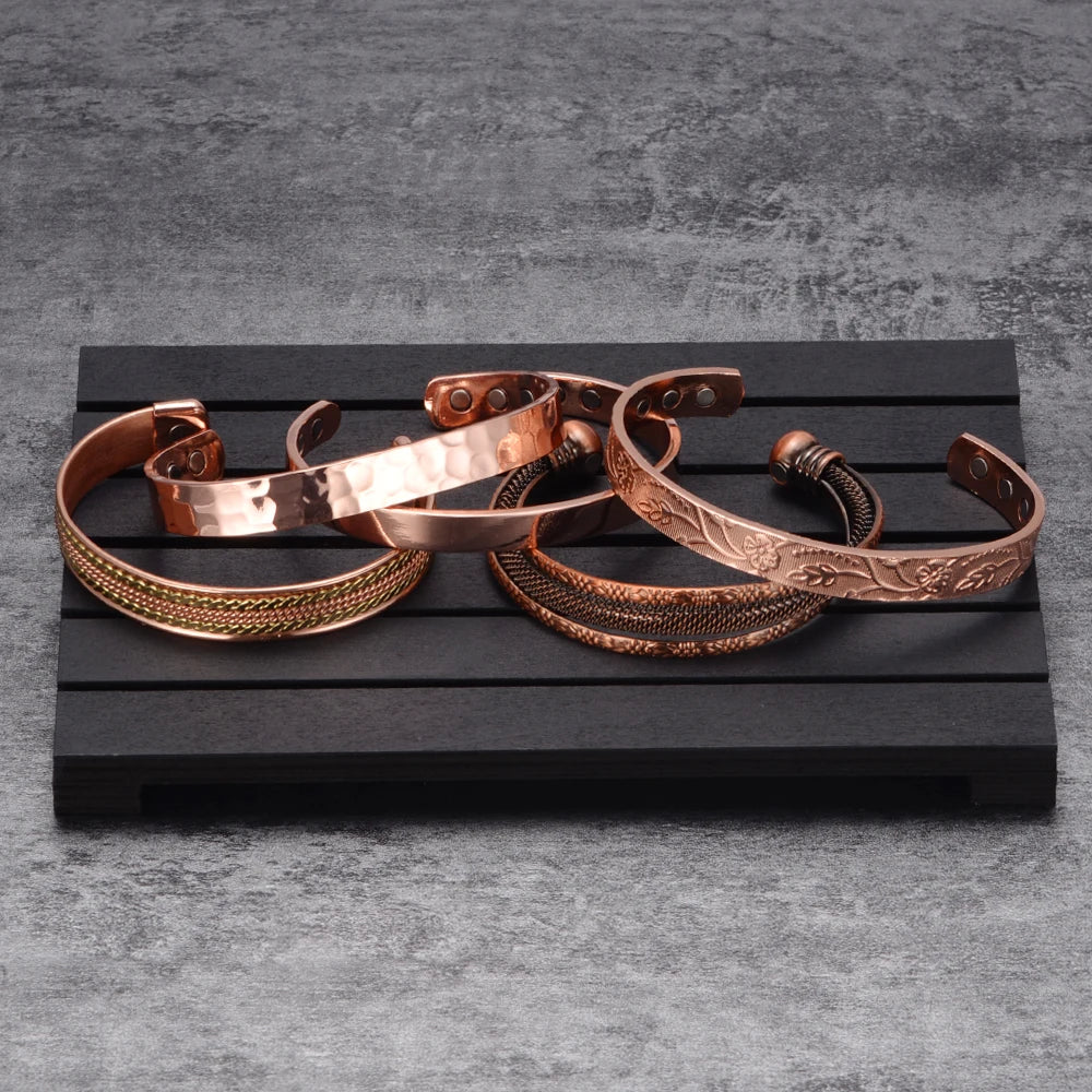 Vinterly Pure Copper Bracelets Men Magnetic Arthritis Relief Adjustable Magnets Cuff Banglse Health Energy Jewelry Women Men