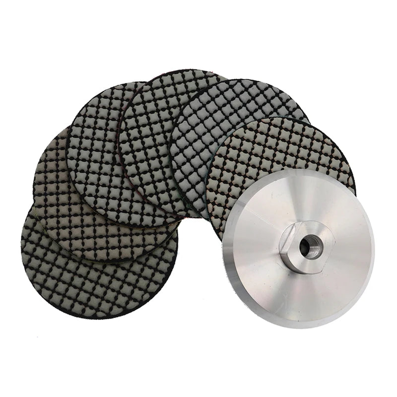 Dry Diamond Polishing Pads 4in 100mm for Granite Marble Stone, 6pcs + M14 Backer Pad