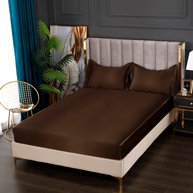Satin Sheets Fitted Sheet Solid Color Rayon Mattress Cover Elastic Band Bed Sheet King 200x200 200x220 No Pillowcase Beddings