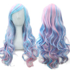 Soowee Synthetic Hair Ombre Rainbow Cosplay Wig with Bangs Red Yellow Purple Green Blue Wigs for Black Women