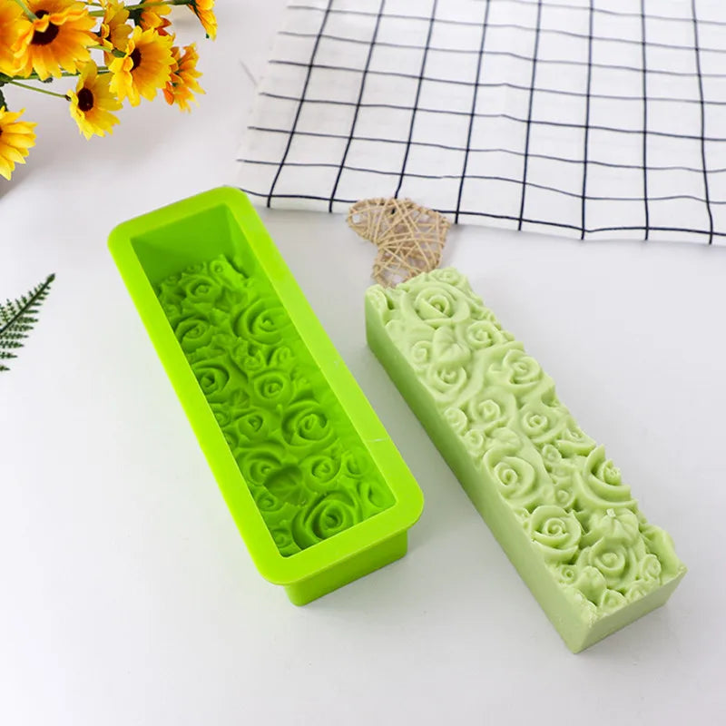 Rectangular Rose Flower Silicone Soap Mold Flexible Toast Loaf Cake Chocolate Fondant Mould Handmade Soaps Making Tool