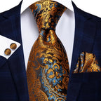 Solid Gold Yellow Ties For Men Handky Cufflinks Set Fashion Gift For Men's Tie Wedding Business Necktie Blue Black Orange Beige