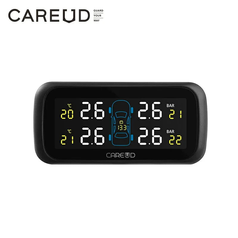 CAREUD U903 Car Wireless TPMS Tire Pressure Monitoring System with 4 Internal Replaceable Battery Sensors LCD Display