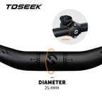 TOSEEK Full Carbon Handlebar 25.4mm Folding Bike Horizontal Handle Bar 400-700MM Matt Black Ultralight Bicycle Straight Handleba