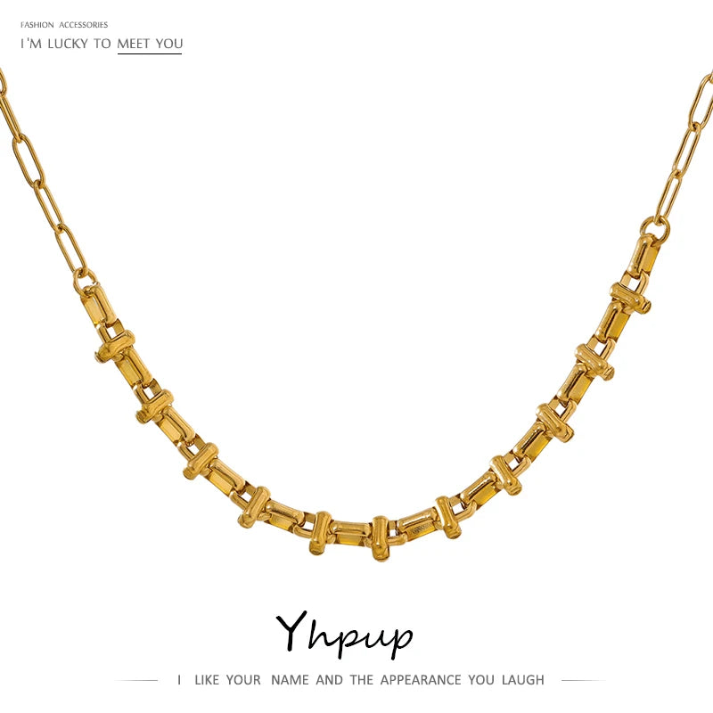 Yhpup New Metal 18 K Plated Short Chain Choker Necklace for Women Gold Stainless Steel Jewelry Joyería Acero Inoxidable Mujer
