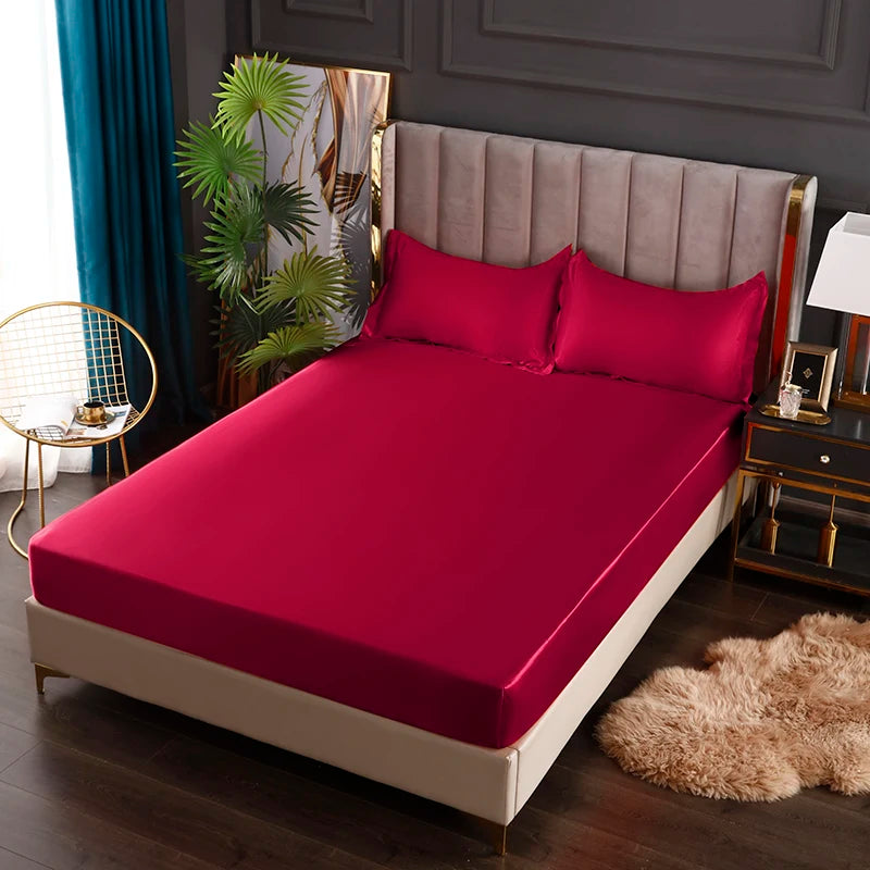 Satin Sheets Fitted Sheet Solid Color Rayon Mattress Cover Elastic Band Bed Sheet King 200x200 200x220 No Pillowcase Beddings