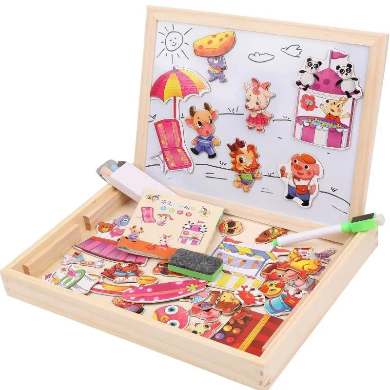 100+Pcs Wooden Multifunction Children Animal Puzzle Writing Magnetic Drawing Board Blackboard Learning Education Toys For Kids
