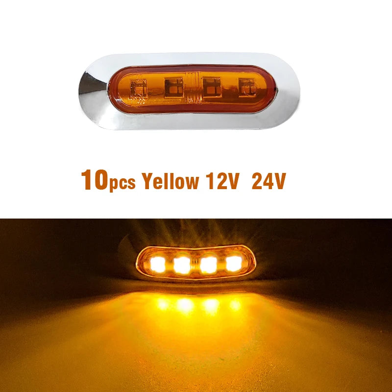 10pcs Side Marker Tail Light Amber 4 SMD 12V 24V Waterproof Led Marker Lamp Trailer Light Rear Side Lamp Truck Light