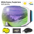COPOZZ Magnetic Ski Goggles with Quick-Change Lens and Case Set 100% UV400 Protection Anti-fog Snowboard Goggles for Men & Women