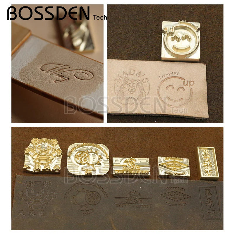 BOSSDEN Customized LOGO Leather stamp Copper Brass Wood Paper Skin Bread Cake Die Heating Emboss Mold Letter Metal Stamp Brand