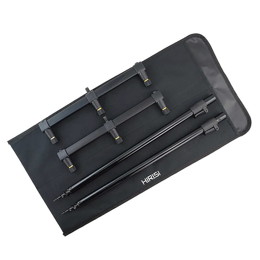 Hirisi Aluminium Carp Fishing Rod Pod Set with Bag 2pcs Bank Sticks and 2pcs Buzz Bars for 3 Rods