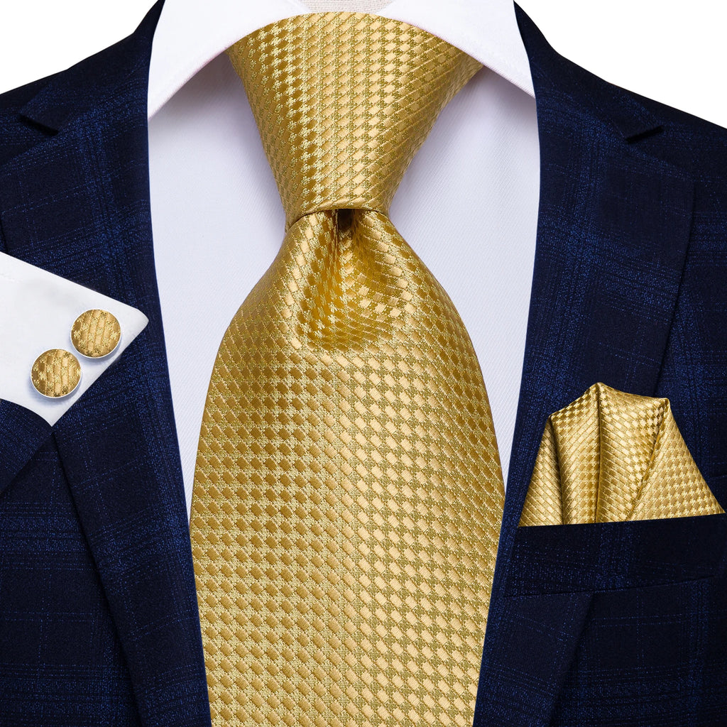 Solid Gold Yellow Ties For Men Handky Cufflinks Set Fashion Gift For Men's Tie Wedding Business Necktie Blue Black Orange Beige