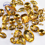 Mixed Shape Glass Rhinestones Pink Flatback Sew-On Claw Settings Craft Gems, 50pcs