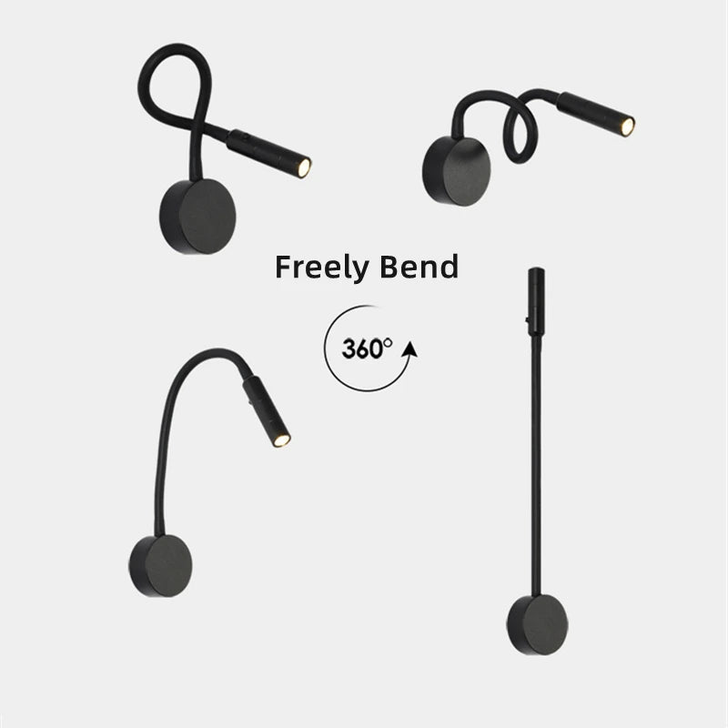 Modern LED Reading Wall Lamp 1W/3W Flexible Hose Bedside Wall Mounted Sconce Bedroom Study Book Wall Light With Switch AC85-265V