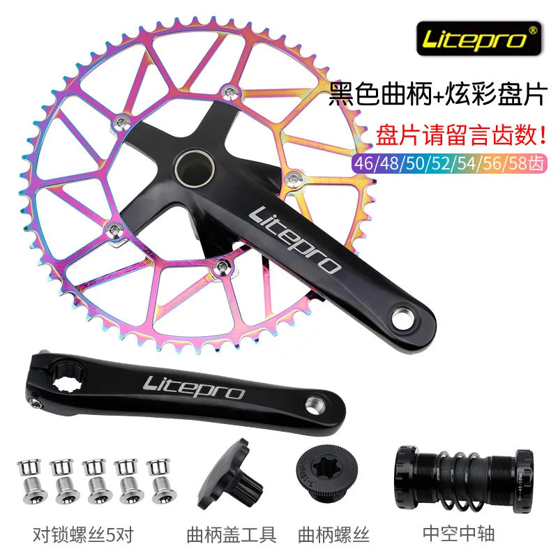 Litepro Folding Bike Hollow Integrated Crank Chainwheel Sprocket Central Shaft Bicycle Positive Negative Tooth Single Chainring