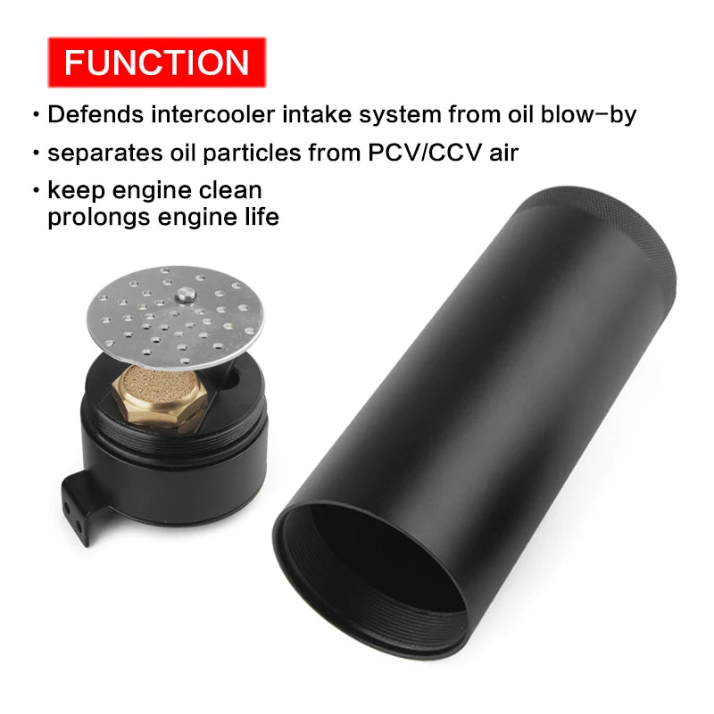 Universal Billet Aluminum Baffled 2-port New Long Oil Catch Can Tank with Breather Filter Engine Mini Oil Separator