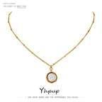 Yhpup Stainless Steel Exquisite Natural Pearl Pendant Necklace for Women High Quality 18 K Chain Choker Fashion Jewelry Party